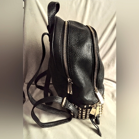 Michael Kors Rhea Medium Black Studded Gold Leather Backpack - Picture 3 of 6